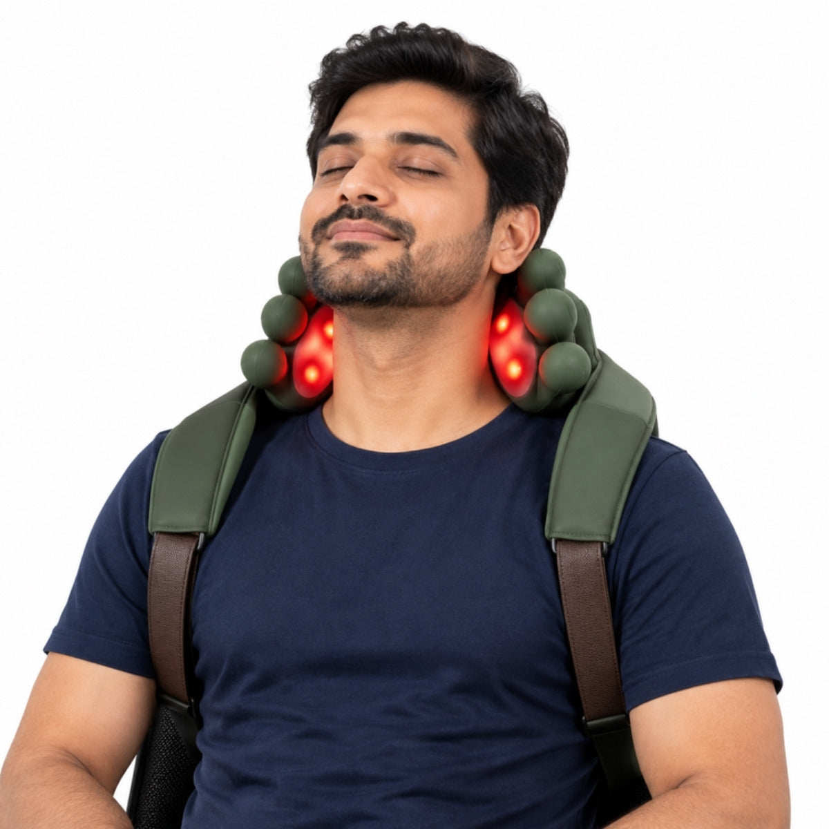 Man using Markito 4D shoulder and neck massager with heat