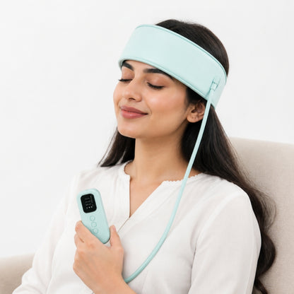 Woman using smart heated head massager band