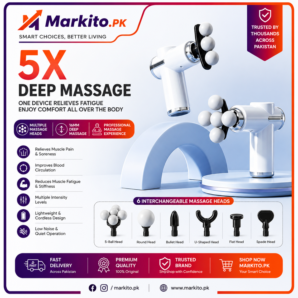 5X Deep Tissue Massage Gun  | Rechargeable Percussion Muscle Massager