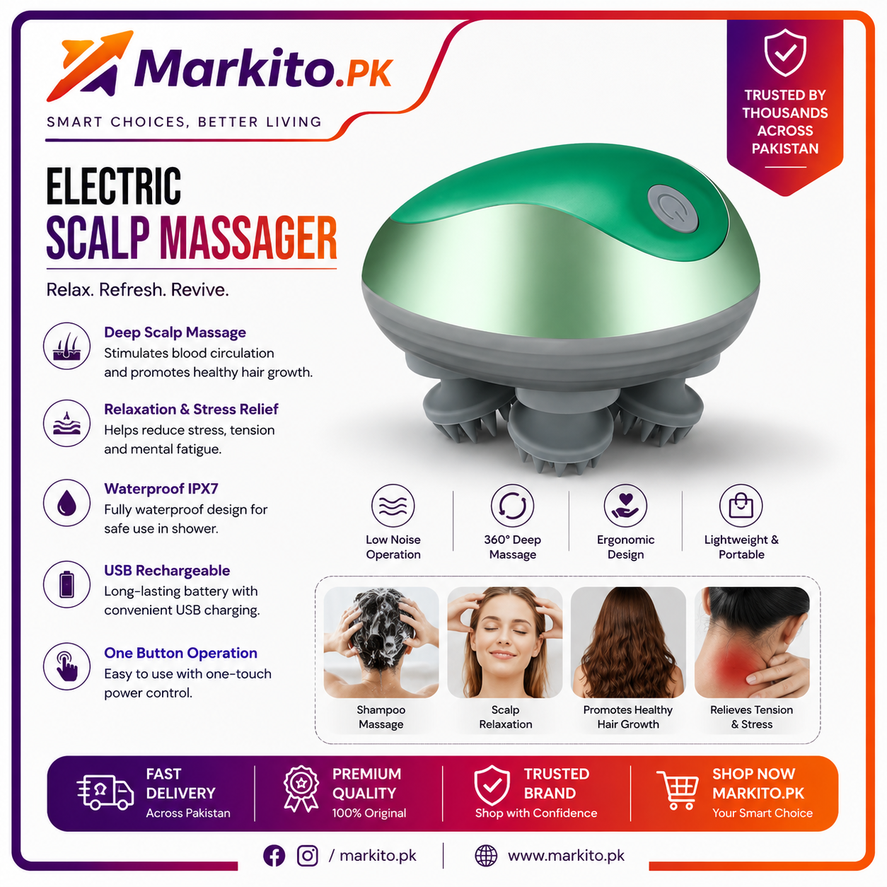 Electric Scalp Massager | Rechargeable Head &amp; Hair Scalp Massage Brush