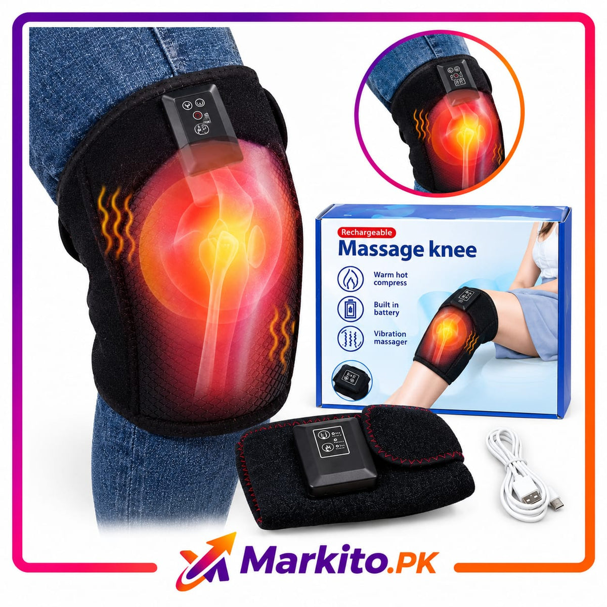 Rechargeable Heated Knee Massager with Vibration – Warm Compress Knee Wrap