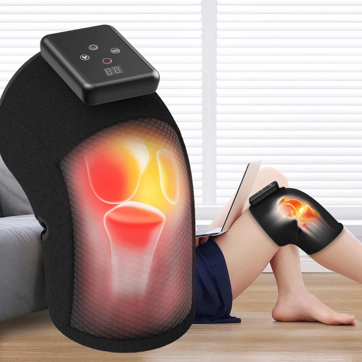 Rechargeable Heated Knee Massager with Vibration – Warm Compress Knee Wrap