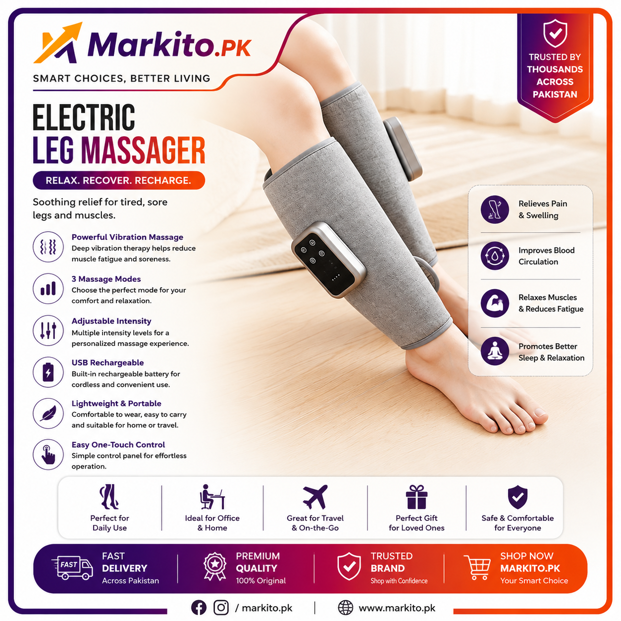 Electric Leg Massager Wrap | Rechargeable Calf Compression Massager for Pain Relief