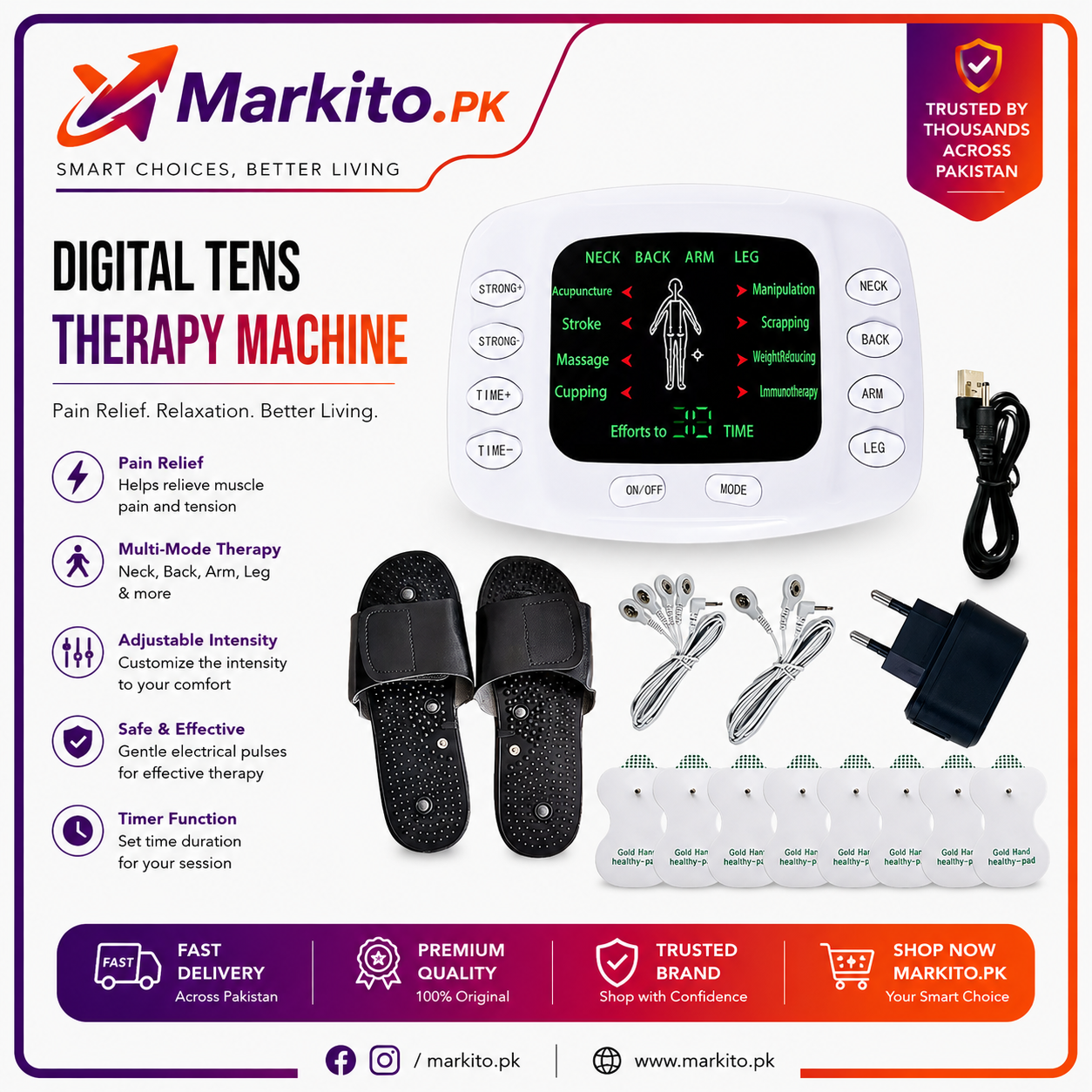Digital TENS Therapy Machine – EMS Muscle Stimulator