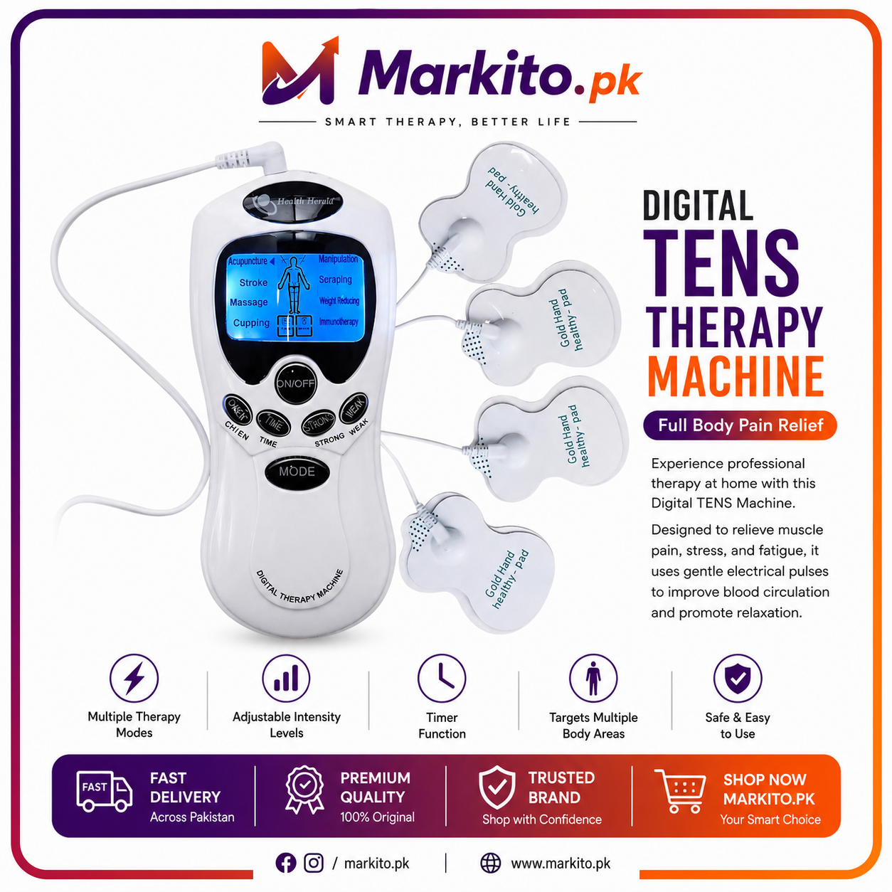 Digital TENS Therapy Machine – Electronic Muscle Stimulator for Full Body Pain Relief