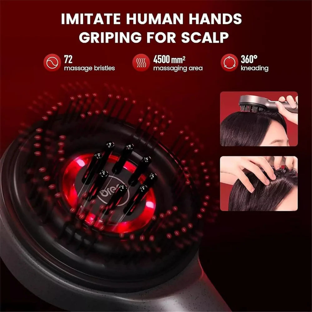 Electric Scalp Massager with Red Light Therapy – 72 Massage Bristles, 360° Kneading Hair & Head Massager for Stress Relief & Hair Care